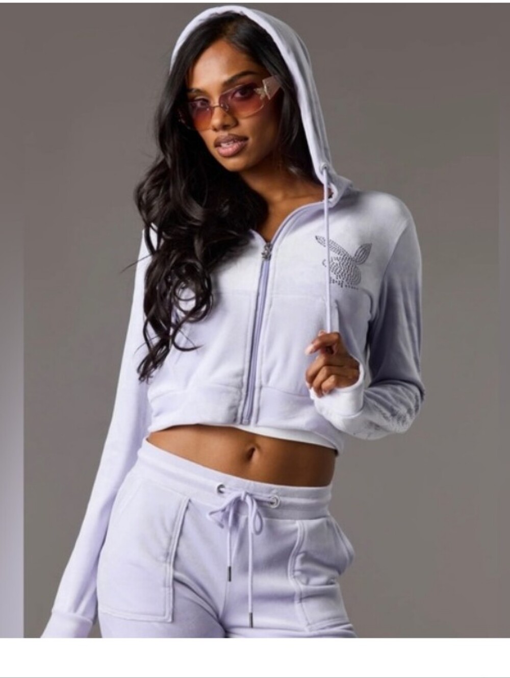 Playboy Velour Cropped Zipper Hoodie S Loungewear